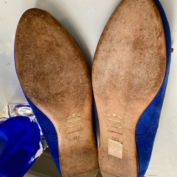 Prada Blue/Green Suede Peep Toe D'orsay Flats Size 38 1/2 - Picture 5 of 8